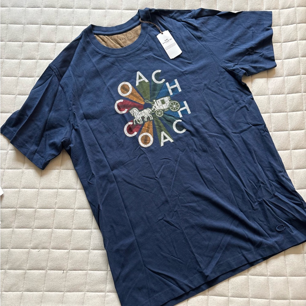 Coach Navy T-Shirt with Multicolor Logo